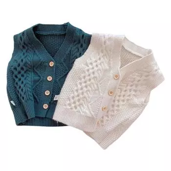 Осенний свитер для маленьких девочек и мальчиков, жилет, однотонный вязаный кардиган, куртка, пальто, детский свитер, пальто, детская одежда 90