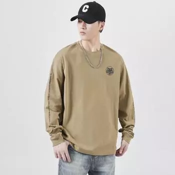Осенний свитер из чистого хлопка, мужской, модный бренд, плотный, свободный, большого размера, с круглым вырезом и длинным рукавом, модели на осень и зиму M света кофе