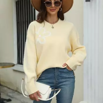 Осенний свитер Элегантный женский принтованный пуловер свитер Цветочная рубашка Удобный и универсальный S синий