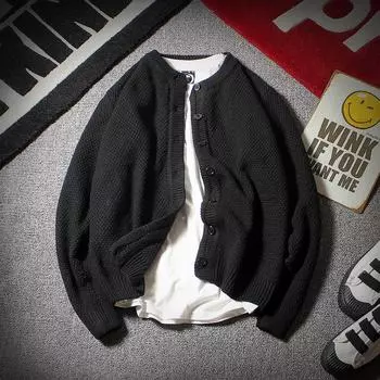 Осенний свитер, кардиган с ананасовой иглой, вязаный свитер, однотонное пальто S чёрный