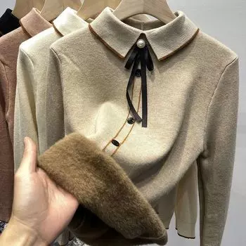 Осенний свитер классического дизайна, новая модная элегантная офисная блузка, женский пуловер с длинными рукавами, вязаный свитер с длинными рукавами, пуловер S грязно-белый