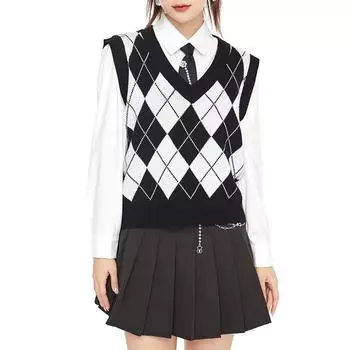 Осенний свитер, клетчатый жилет для женщин, V-образный вырез, свободный крой, пуловеры, вязаный жилет, милый трикотаж без рукавов в консервативном стиле, топ S красный