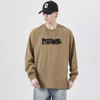 Осенний свитер мужской модный брендовый тяжелый свободный большой размер с круглым вырезом и надписью топ с длинным рукавом осенние и зимние модели M темный кофе