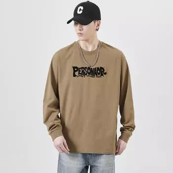 Осенний свитер мужской модный брендовый тяжелый свободный большой размер с круглым вырезом и надписью топ с длинным рукавом осенние и зимние модели M темный кофе