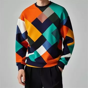 Осенний свитер-пуловер для мужчин с геометрическим рисунком, топы с длинными рукавами, повседневный спортивный костюм унисекс, забавный дизайн, 3D-принтованный свитер для мужчин S