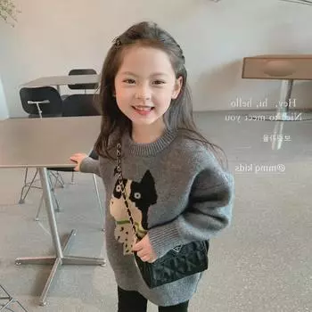 Осенний свитер-пуловер с рисунком из мультфильмов для девочек 2024 года — повседневный, универсальный, средней длины 120