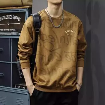 Осенний свитер с буквенным принтом, мужская американская повседневная футболка с круглым вырезом и длинными рукавами, замшевая свободная рубашка M