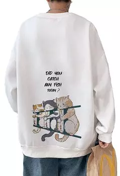 Осенний свитер с длинным рукавом сзади, большой круглый белый размер L [foveitaa] Мужская толстовка с капюшоном, одежда, футболка, принт, толстовка, свитшот, размер, повседневный, стильный,