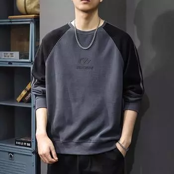 Осенний свитер с длинными рукавами контрастного цвета с американским принтом, мужской, свободный, повседневный, с объемным верхом, прилив M серый