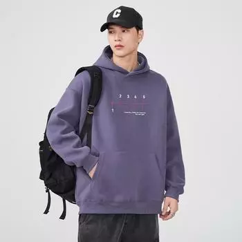Осенний свитер с капюшоном, мужской свободный большой размер, молодежный топ с принтом букв, японская повседневная куртка, тренд M фиолетовый