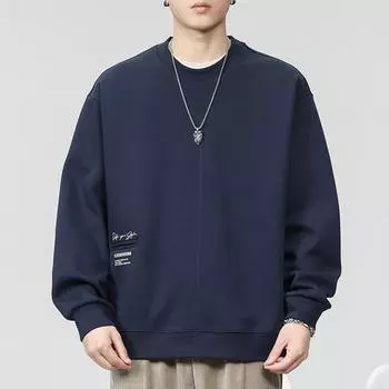 Осенний свитер с круглым вырезом, мужской, свободный, большого размера, американский, с длинным рукавом, молодежный, повседневный, пуловер Tide M королевский синий