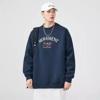 Осенний свитер с круглым вырезом, мужской свободный свитер большого размера с надписью «Молодежный принт», японский ретро-топ, модный бренд M тёмно-синий