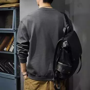 Осенний свитер с вышитыми буквами, мужской американский модный бренд, контрастный цвет, сращивание, топ с длинными рукавами, тяжелая свободная рубашка M чёрный