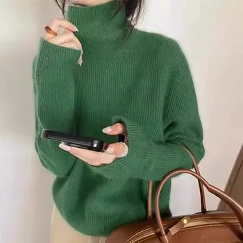 Осенний свитер с высоким воротом для женщин, модный, теплый, свободный, вязаный, свитер, топы, женский, зимний, с длинным рукавом, повседневный, простой, женский, джемпер 25562 One Size серый