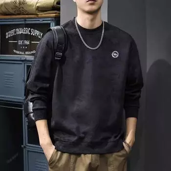 Осенний свитер Tie-Dye Washed Heavy, мужская свободная рубашка с круглым вырезом, простая вышитая рубашка в американском стиле в стиле ретро M чёрный