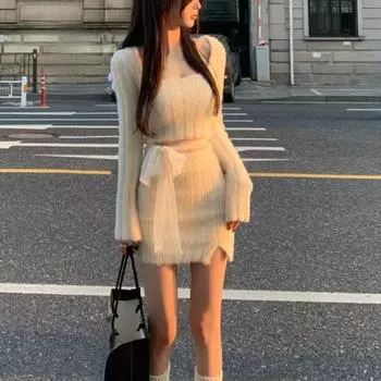 Осенний свитер, трикотажные костюмы, женские элегантные комплекты платьев из 2 предметов, корейская мода, вечерние мини-платья Y2k, офисные женские короткие юбки S