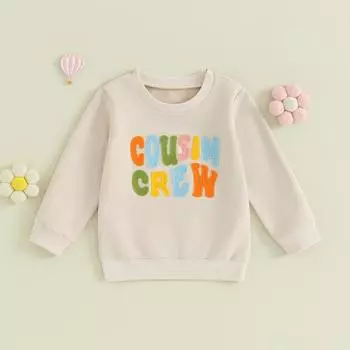 Осенний свитшот для маленьких детей 24 месяцев, 3 лет, 4 лет, 5 лет, 6 лет, пуловер с длинными рукавами и круглым вырезом, свободные топы с нечеткой надписью и вышивкой 2-3 Years