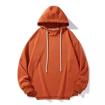 Осенний свитшот мужской новый американская уличная мода с разрезом повседневный свободный однотонный универсальный худи M оранжевый