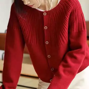 Осенний свободный свитер с длинными рукавами Lazy Twist, женский внутренний смысл дизайна, нишевый шикарный вязаный кардиган, топы, удобные, универсальные и модные One size красный