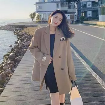 Осенний свободный темпераментный женский пиджак, однобортный пиджак, женская черная одежда S чёрный