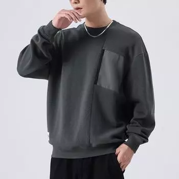 Осенний темно-серый тяжелый ретро свитер с круглым вырезом мужской свободный большой размер с длинным рукавом молодежный топ сращивания прилив M хаки