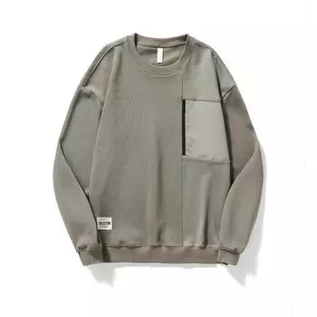 Осенний темно-серый тяжелый ретро свитер с круглым вырезом мужской свободный большой размер с длинным рукавом молодежный топ сращивания прилив M хаки