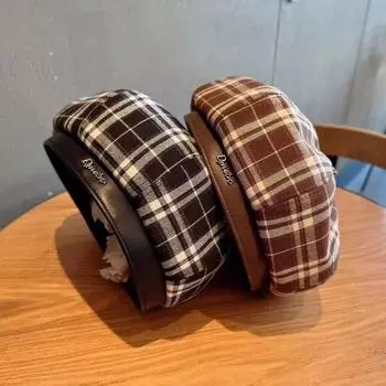 Осенний темперамент ретро универсальный клетчатый берет женское лицо маленький бутон шляпа художника интернет знаменитость британский стиль шляпа M56-58cm чёрный