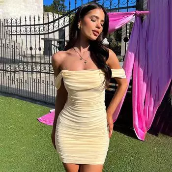 Осенний темперамент сексуальное плиссированное сетчатое пэчворк платье на одно плечо для женщин S чёрный