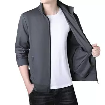 Осенний тонкий свитер на молнии для людей среднего возраста и молодежи, деловой, для отдыха, для спорта, куртка с воротником-стойкой для мужчин XXXXL чёрный
