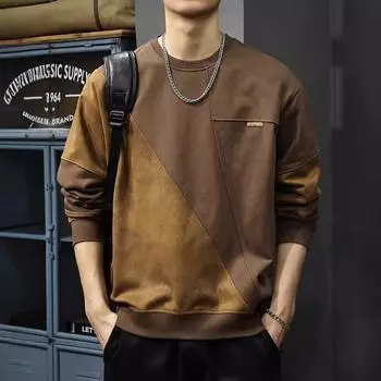 Осенний тяжелый американский ретро-замшевый свитер, мужской свободный круглый вырез, полированный повседневный пуловер, куртка M темный кофе