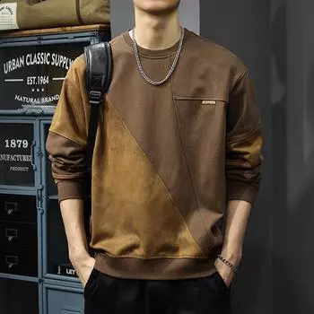 Осенний тяжелый американский ретро-замшевый свитер, мужской свободный круглый вырез, полированный повседневный пуловер, куртка M темный кофе