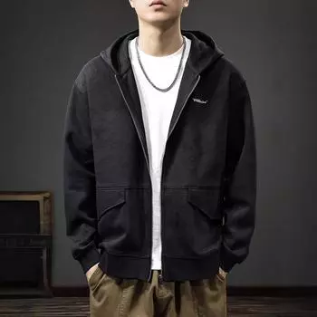 Осенний тяжелый кардиган с капюшоном свитер мужской осенне-зимний свободный большой размер американская повседневная вышитая верхняя куртка Tide M хаки