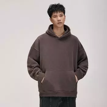 Осенний тяжелый свитер с капюшоном, мужской свободный свитер с длинными рукавами, серый, американский, ретро, стираемый, стираемый, старый, повседневный, пальто Tide S