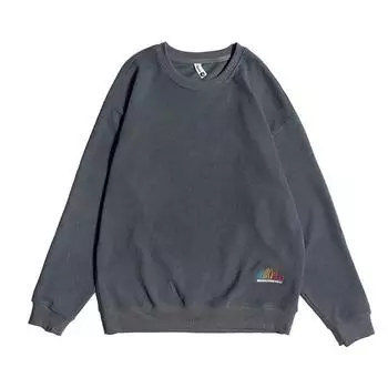 Осенний тяжелый жаккардовый вышитый свитер, мужская свободная рубашка с круглым вырезом, внутренняя трикотажная нижняя часть, американский ретро-топ с длинными рукавами M чёрный