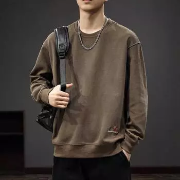 Осенний тяжелый жаккардовый вышитый свитер, мужская свободная рубашка с круглым вырезом, внутренняя трикотажная нижняя часть, американский ретро-топ с длинными рукавами M серый