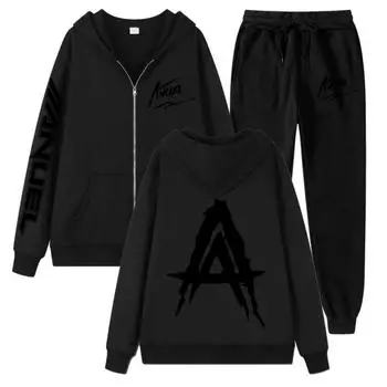 Осенний тренд, новая куртка на молнии с принтом + повседневные брюки, высококачественный спортивный комплект унисекс, хит продаж L чёрный