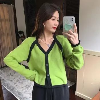 Осенний трикотаж, женский кардиган, ниша, свитер с v-образным вырезом, новинка 2022 года, сетчатый красный тонкий свободный универсальный свитер с длинными рукавами, пальто One Size небесно-голубой