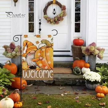 Осенний тыквенный садовый флаг, небольшой уличный дворовый флаг, осенний баннер, фермерский деревенский декор из мешковины для осеннего урожая на День благодарения 1