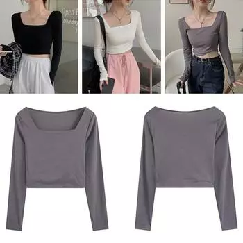 Осенний укороченный топ, шикарный пуловер с длинными рукавами, осенний укороченный топ, эластичный женский весенний топ, осенний укороченный топ, женская одежда L