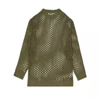 Осенний унисекс-разноцветный вязаный свитер 2024 года – свободный, ажурный, сетчатый топ с круглым вырезом 2XL