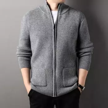 Осенний утолщенный вязаный свитер для мужчин молодого и среднего возраста, кардиган, однотонный, эластичный, большого размера, свободная куртка в корейском стиле M