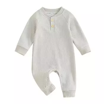 Осенний вафельный комбинезон для малышей, 3 мес, 6 мес, 12 мес, 18 мес, однотонный комбинезон полной длины с длинными рукавами, одежда для малышей 6-9 Months чёрный