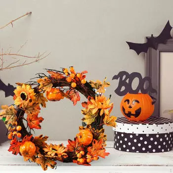 Осенний венок для входной двери, крыльца, осенний урожай искусственных кленовых листьев