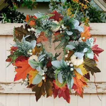Осенний венок для входной двери. Осенний венок в деревенском стиле с искусственным кленовым листом из тыквы. S