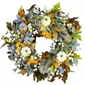 Осенний венок Хэллоуин Дверь Большой тыквенный венок Гирлянда на День Благодарения Осенний деко 35X35cm