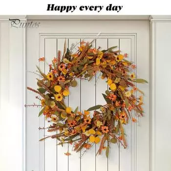 Осенний венок, искусственный венок из цветов для улицы с виноградной лозой подсолнечника, украшение для входной двери на День благодарения, украшение на стену крыльца дома осенью A