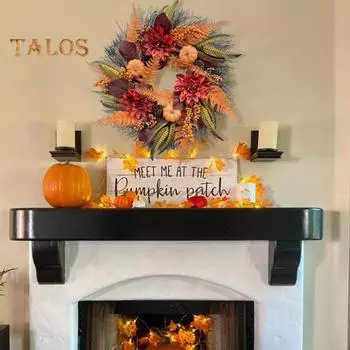 Осенний венок, искусственный венок из тыквы с листьями магнолии, георгинами, папоротниками, гирлянда на День благодарения для украшения дома, крыльца, стены, входной двери 50 cm