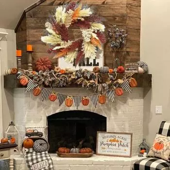 Осенний венок из искусственной пампасной травы, папоротника, осенний венок, большой венок на День благодарения, украшение для входной двери фермерского дома, домашний декор A