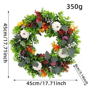 Осенний венок из тыкв цвета эвкалипта Осенний венок из тыкв