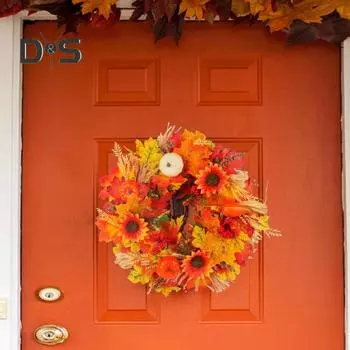 Осенний венок на День Благодарения для передней двери, осенняя кленовая гирлянда из тыквы, украшение из ротанга для дома, стены, фермерского дома, декор для праздничной вечеринки разноцветный